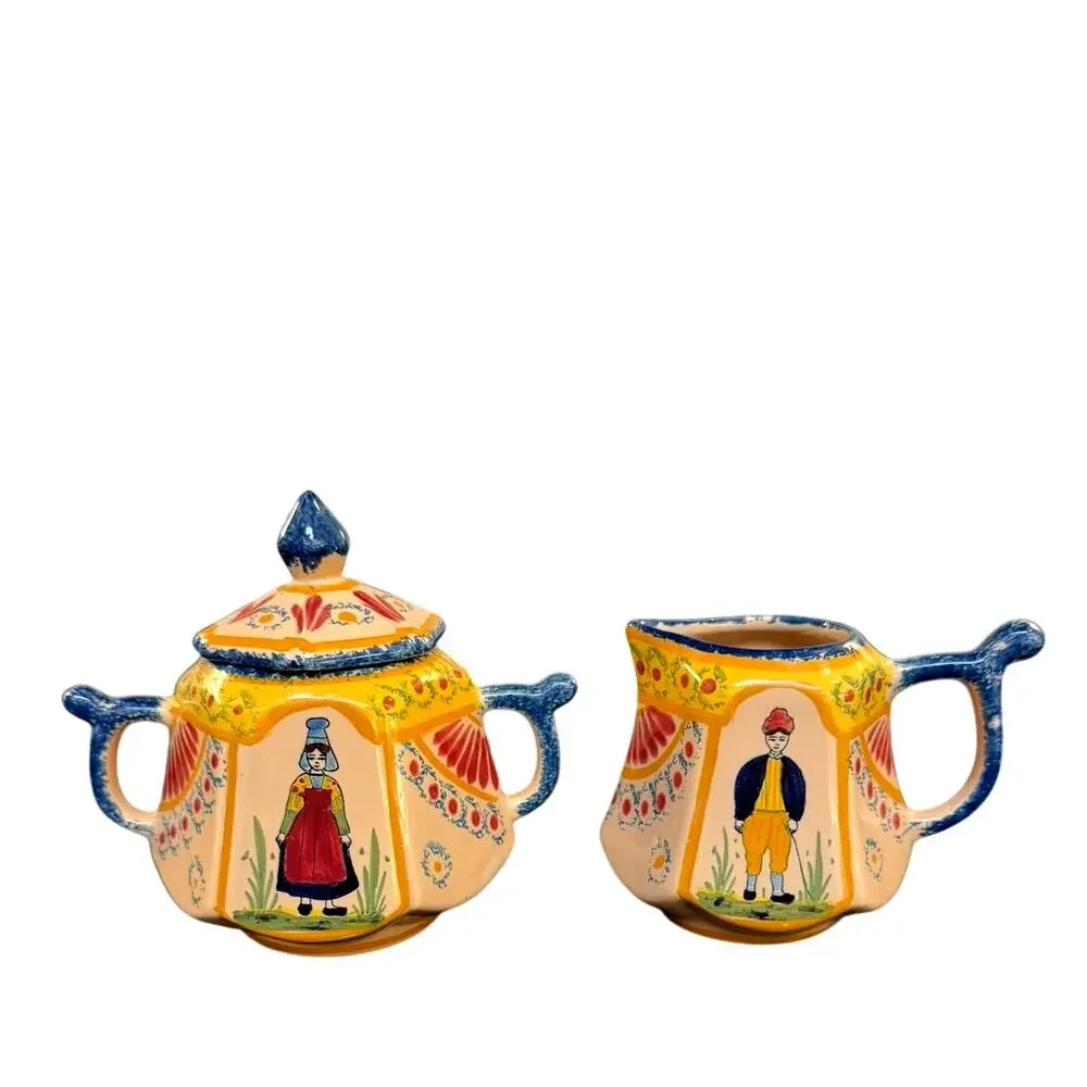 French Vire Faience Vintage Tray Teapot Cups Sugar Cream Covered Dish-9 PC Set - Picture 5 of 14